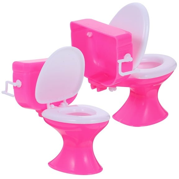 Hytrove 2Pcs Mini Toilet for Dollhouse Tiny Furniture and Kids Plastic Toy