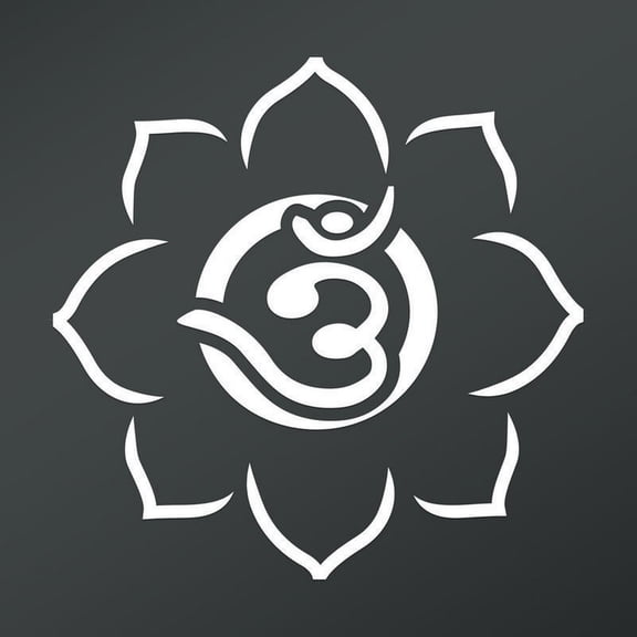 OM Symbol In Bangla Script Open Flower Decal Sticker | 5.5-Inches By 5.5-Inches | Meditation Conciousness Religious Motivational Inspirational | White Vinyl