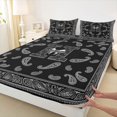 thumbnail image 4 of jejeloiu Sleek Paisley King Sheets For Men Women,Bold Initial Print Bedding,Black Silver,4pcs,1 Flat Sheet, 1 Fitted Sheet and 2 Pillowcases, 4 of 6