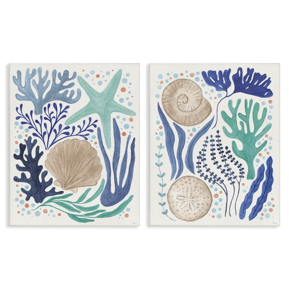 Stupell Industries Coastal Currents Sea Life Nautical & Beach Painting Wrapped Canvas Art Print Wall Art, 16 x 20, Set of 2