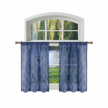 Bathroom And More Adley Collection Navy Blue Sheer Window Curtain