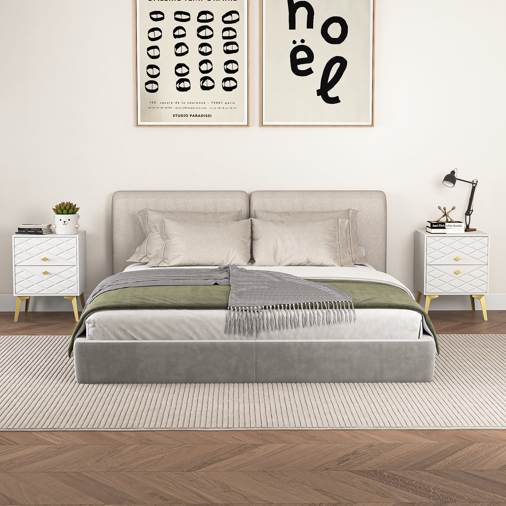 Kepooman Low Foot Nightstand Set of 2, Bedside Table with Drawer for Bedroom,End Table White Kepooman Low Foot Nightstand Set of 2, Bedside Table with Drawer for Bedroom,End Table White