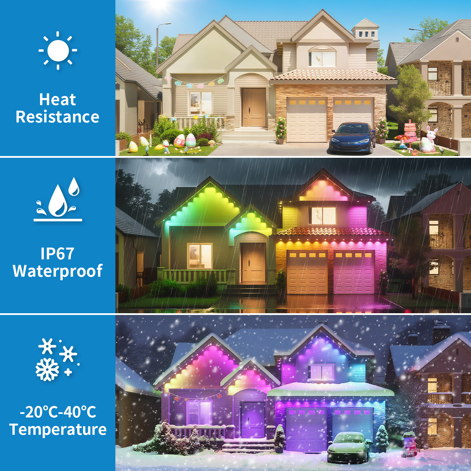 Permanent Outdoor Lights for House, 50ft RGB+IC Smart Outdoor Decor, 50 Scene Modes, App/Remote Control, IP68 Waterproof, for Christmas, Holiday, Daily & Pool Party Decor, House Roof Lighting