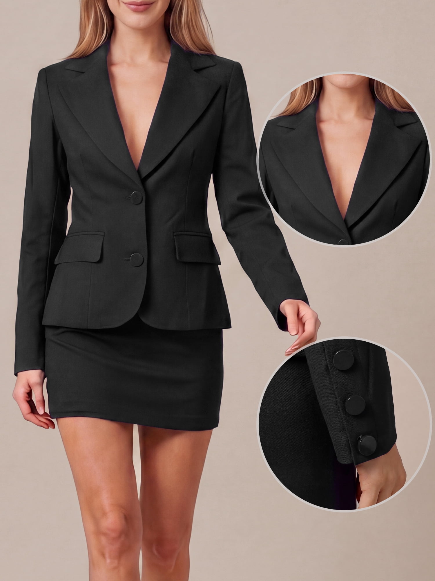 DARING DIVA Women's Blazer Single Breasted Notched Sleeve Slim Fit Jacket X Large Black