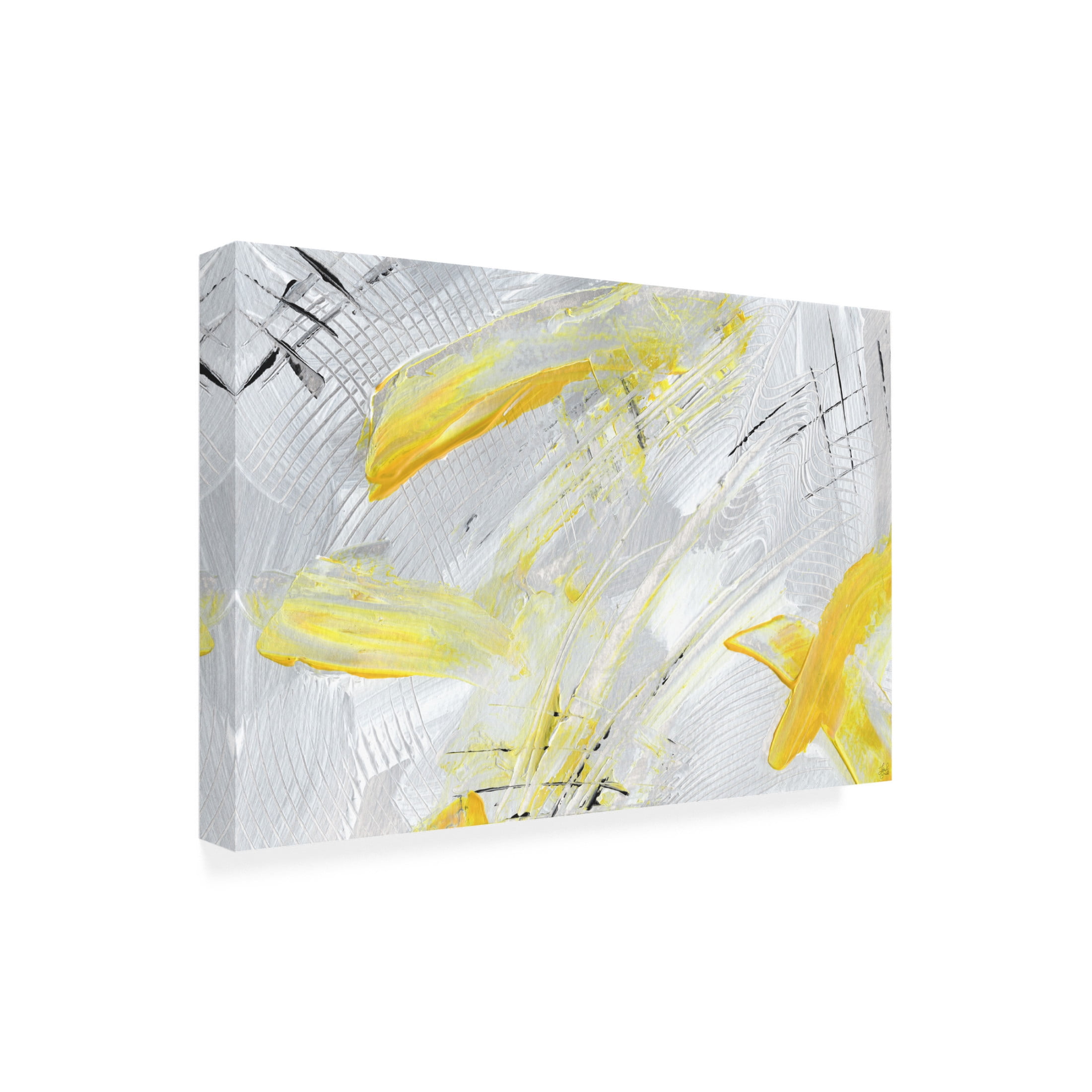 Canvas Wall Art - Line and Brush 'Butter Yellow and Raking 4' Wall Art for Living Room, Bedroom, or Office Décor by Trademark Fine Art - 19 x 12 Inches