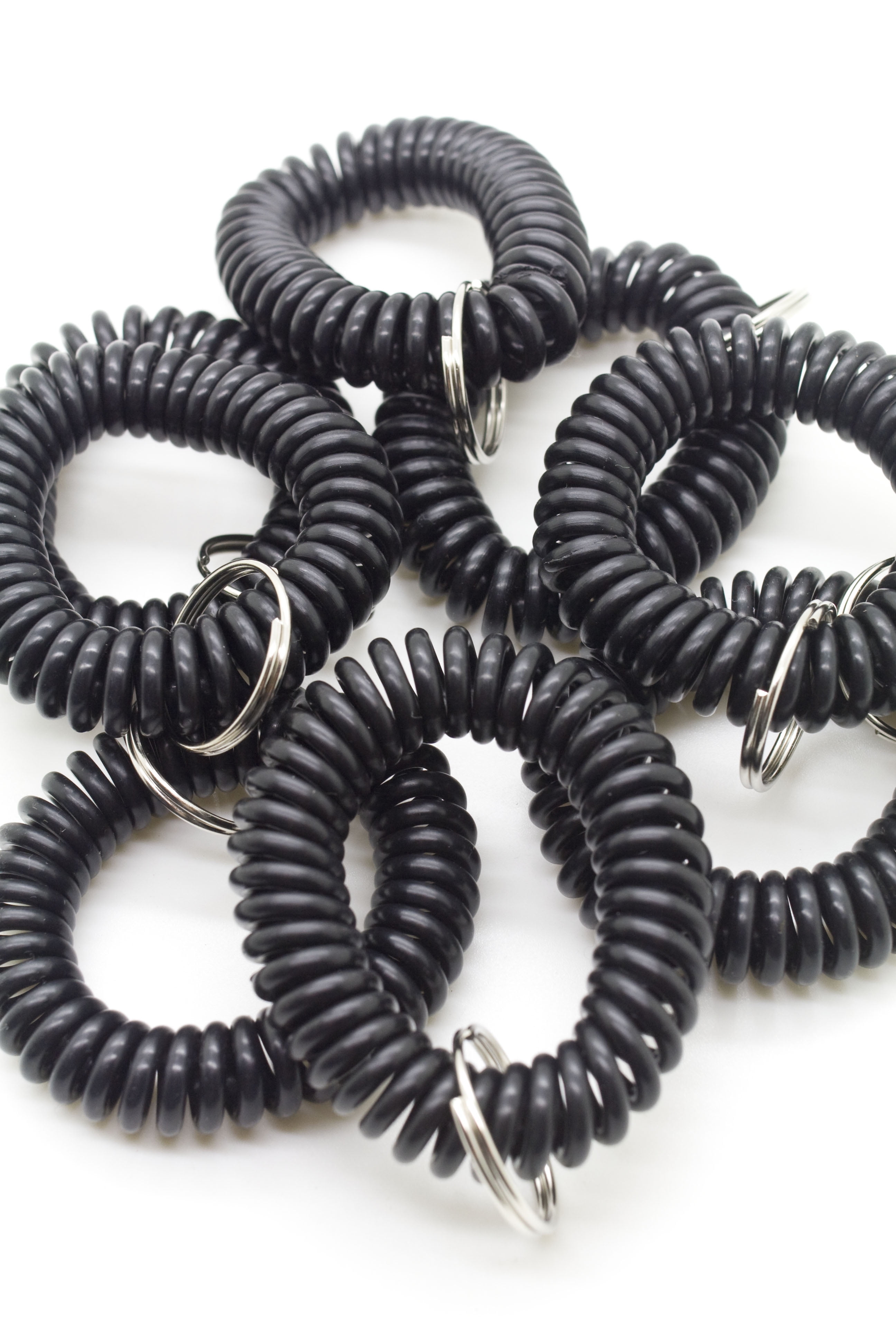 100pcs Black Color Soft Spring Spiral Wrist Coil Elastic Wrist Band Key Ring Chain by OnDepot