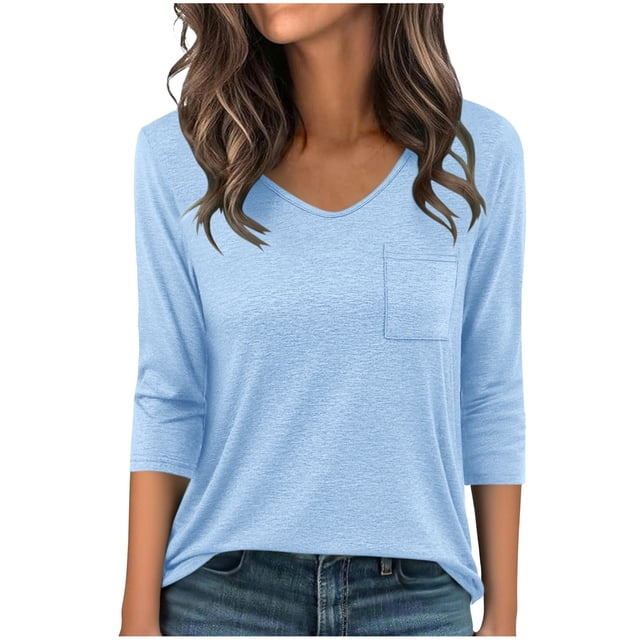 Camisas de Manga Larga Casual de las Mujeres Color Sólido Plisado V-Cuello Blusas para Primavera Verano, Fiesta, Trabajo Y Vacaciones