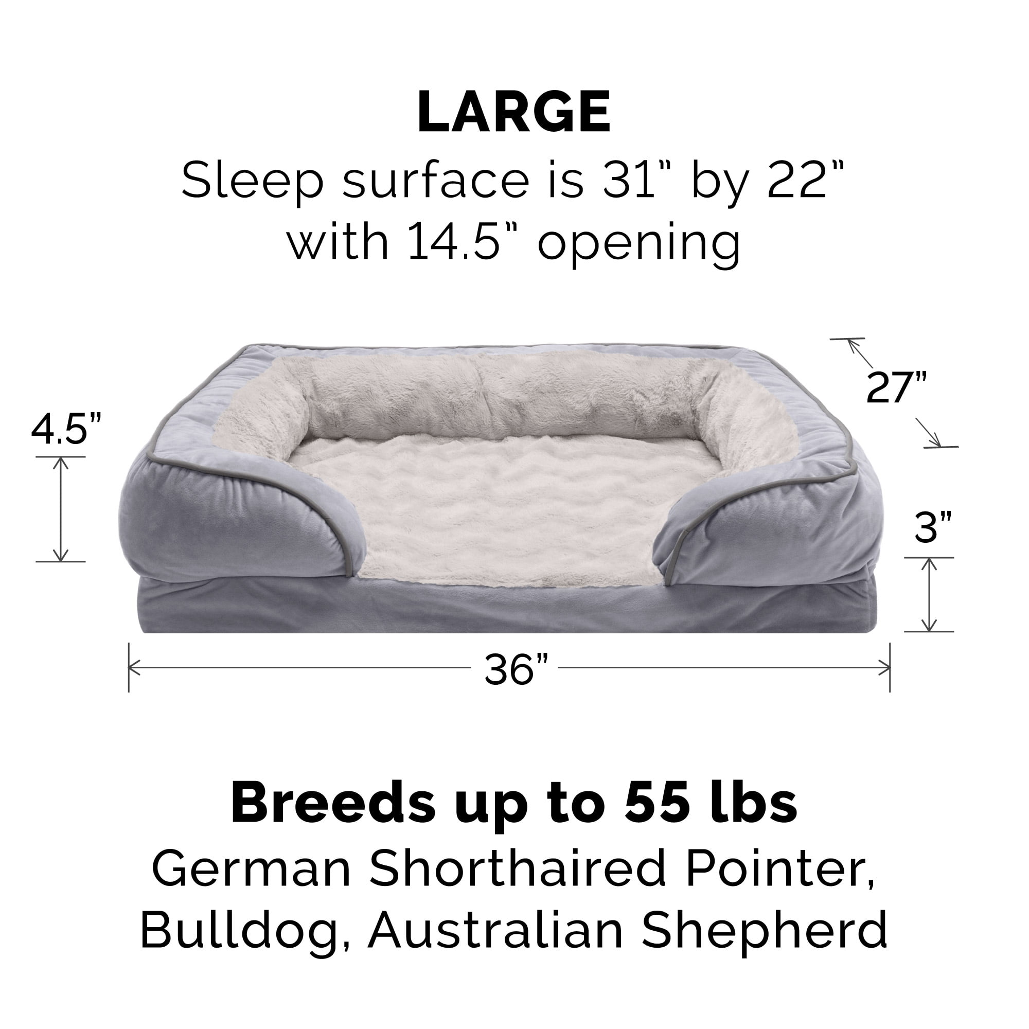 FurHaven Pet Products Velvet Waves Perfect Comfort Memory Top Sofa-Style Pet Bed for Dogs & Cats - Granite Gray, Large