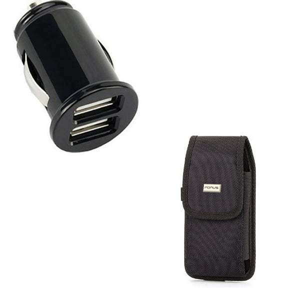 Rugged Canvas Case w Car DC 3.1-Amp Rapid Adapter 2-Port USB Plug-in Charger Z9A Compatible With Google Pixel 3a XL