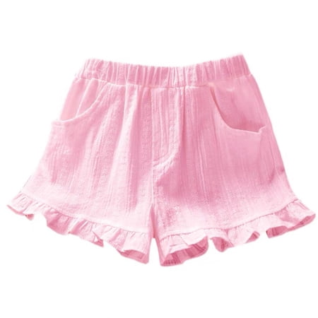NAISIBABY Girls Ruffled Shorts Lightweight Elastic Waist with Pockets Summer Cute Casual Active Shorts Pink Size 6-7