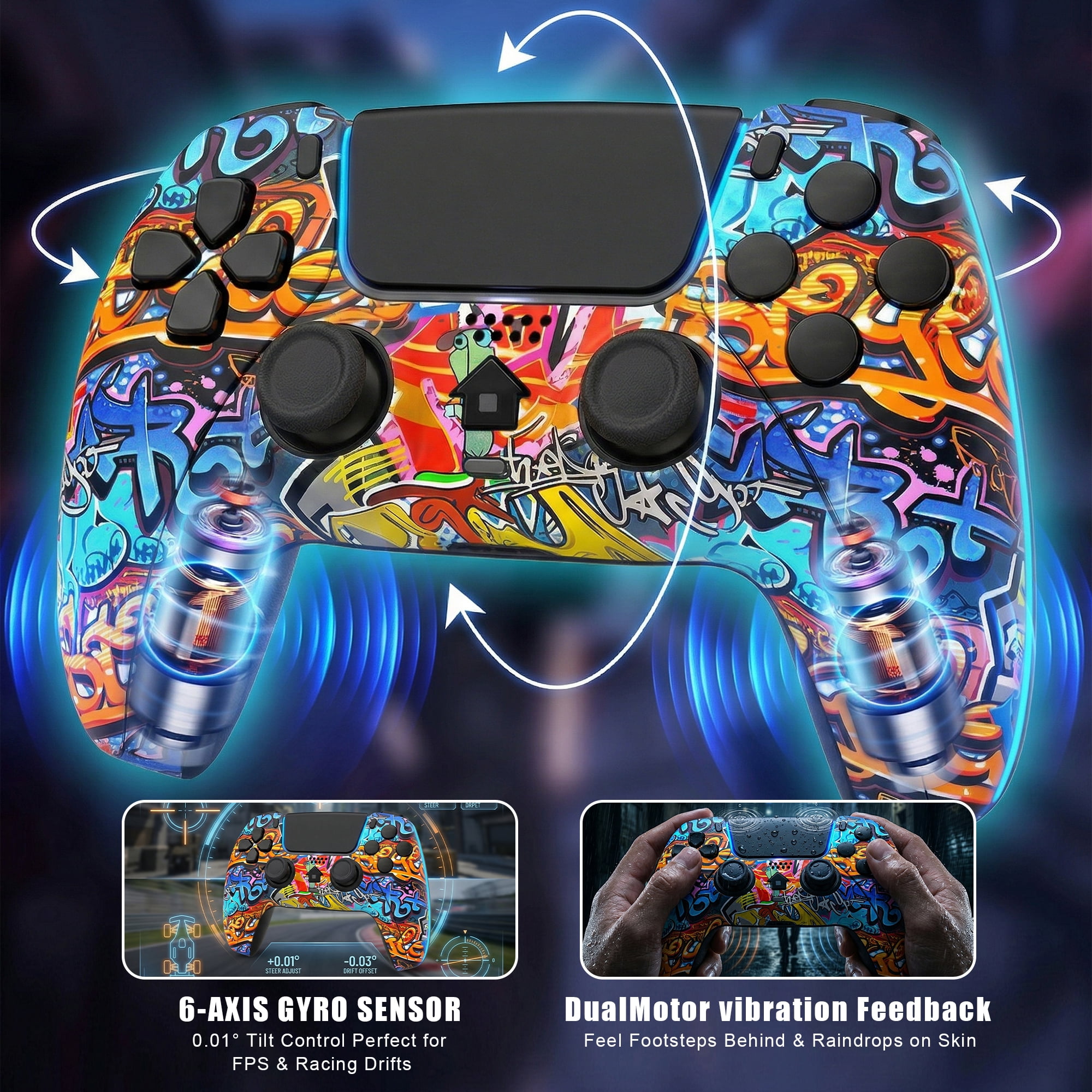 Game Controller for PS5 Pro/Slim/PC, Wireless Controller with Dual Vibration/6-Axis Gyro.