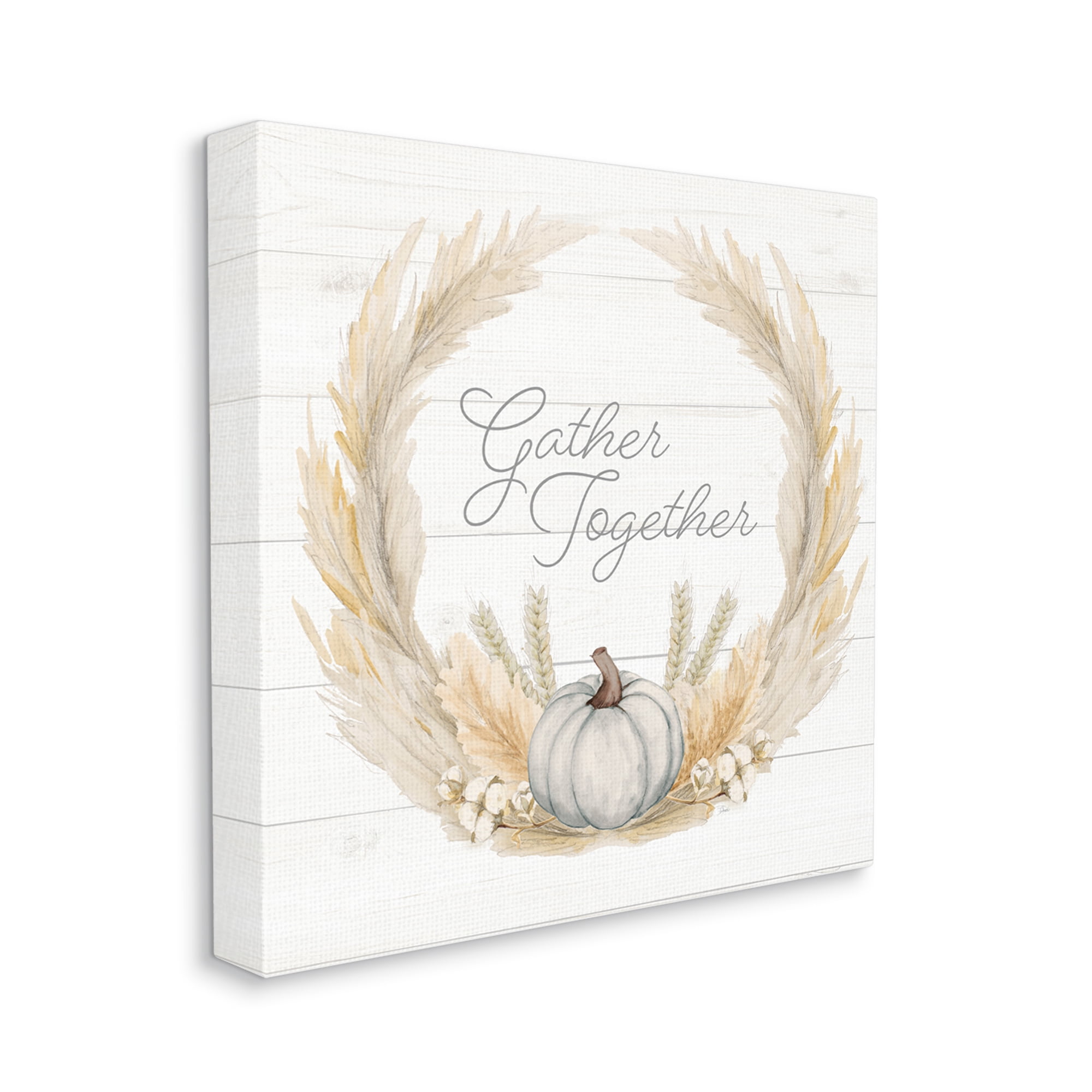Gather Together Family Sentiment Rustic Wheat Sprigs Inspirational Graphic Art Gallery-Wrapped Canvas Print Wall Art