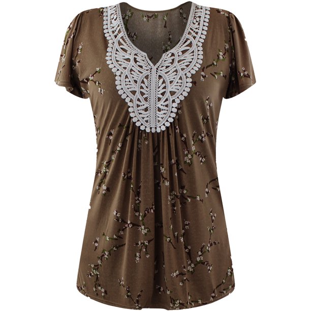 Luxury Divas Short Sleeve Floral Crochet Neck Womens Top Walmart