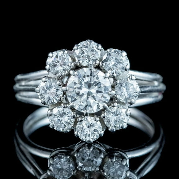 Veda Jewel 2 Ct Round Cut VVS1/D Lab Created Simulated Diamond Women's Ring - 14k White Gold Plated Flower Design Ring - Simple Style for Women - Timeless Symbol of Your Love and Commitment