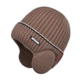 thumbnail image 3 of Naierhg Women Men Winter Beanie Hat Solid Color Unisex Knit Wool Hat Thickened Ribbed Fleece Lined Hat with Earflaps for Winter Coffee, 3 of 8