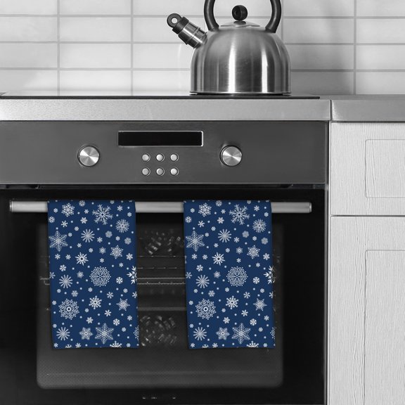 Set of 2 Super Absorbent Snowflakes On Navy Microfiber Kitchen Towels by Ashton