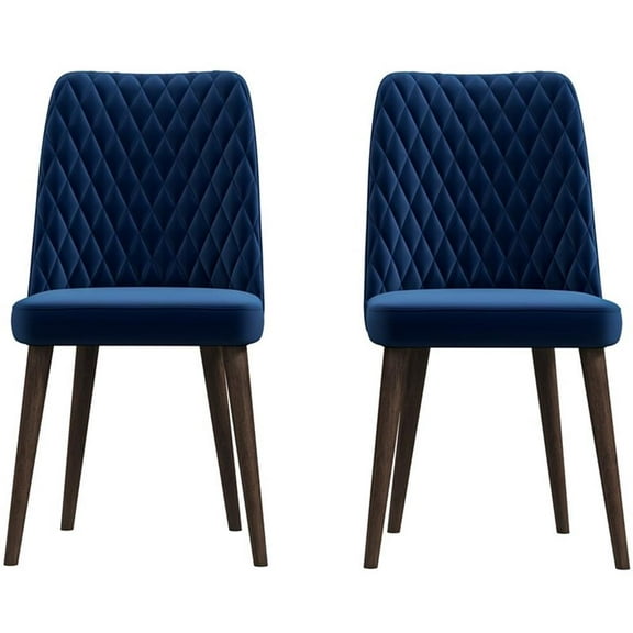 Pemberly Row 36"H Mid-Century Velvet Dining Chair in Navy Blue (Set of 2)