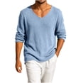 thumbnail image 2 of BRGZLK Mens Long Sleeve Shirts 2026 Stylish Solid Color V Neck Cut-Out Knit Pullover Sweater Lightweight Casual Loose Tees Tops for Travel Vacation Going Out Sky Blue XL, 2 of 8