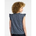 thumbnail image 4 of Time and Tru Women's Cotton Split Neck Top with Flutter Sleeves, Sizes XS-XXXL, 4 of 6