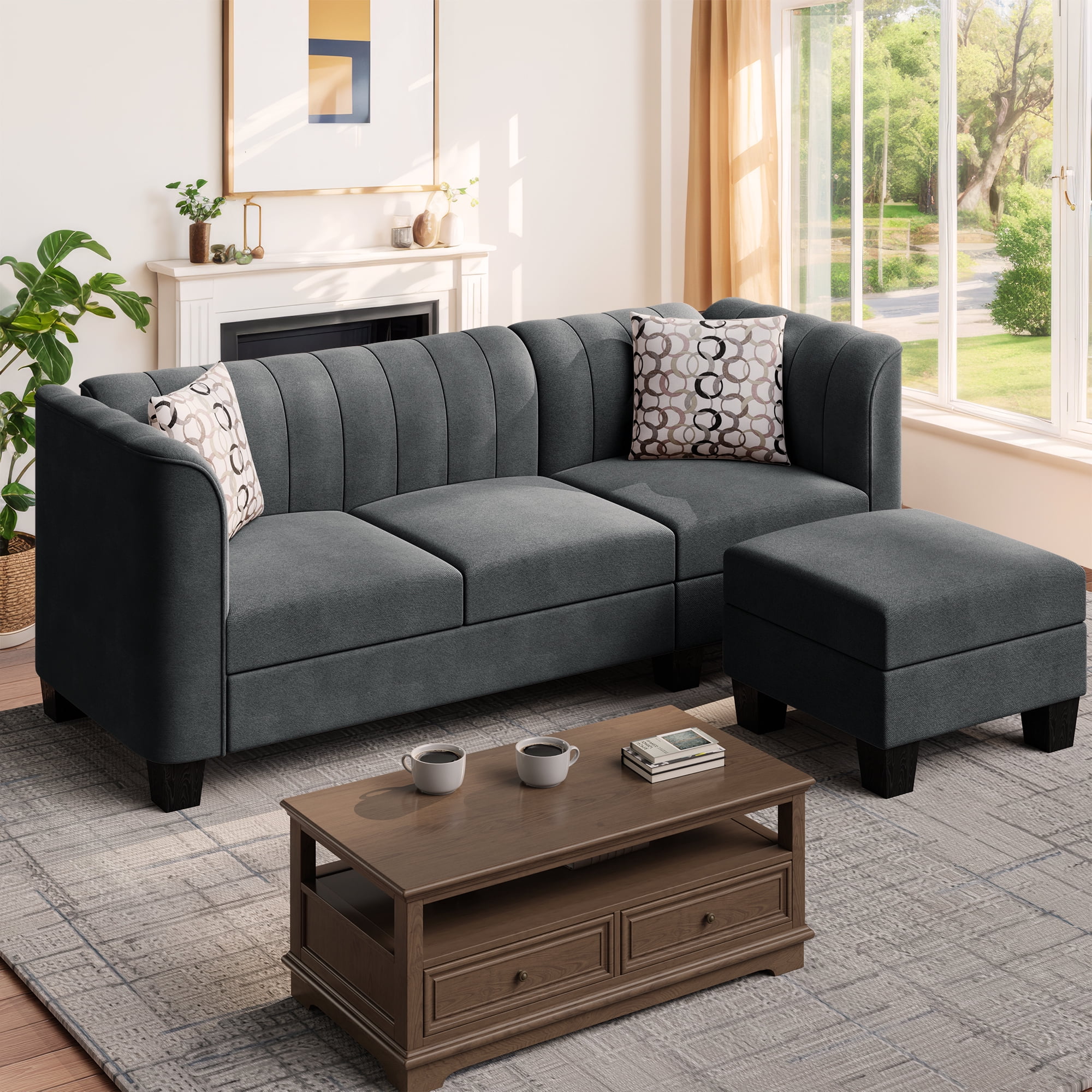 Walsunny Convertible Sectional Sofa Couch, 3 Seat L Shaped Sofa with
