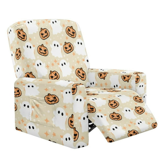 HELLHERO Ghost Star Print Lazy Boy Chair Covers for Reclining Chair Pumpkin Lantern Print 1 Cushion Reclining Sofa Cover Lazyboy with Storage Pockets, Halloween Home Decor