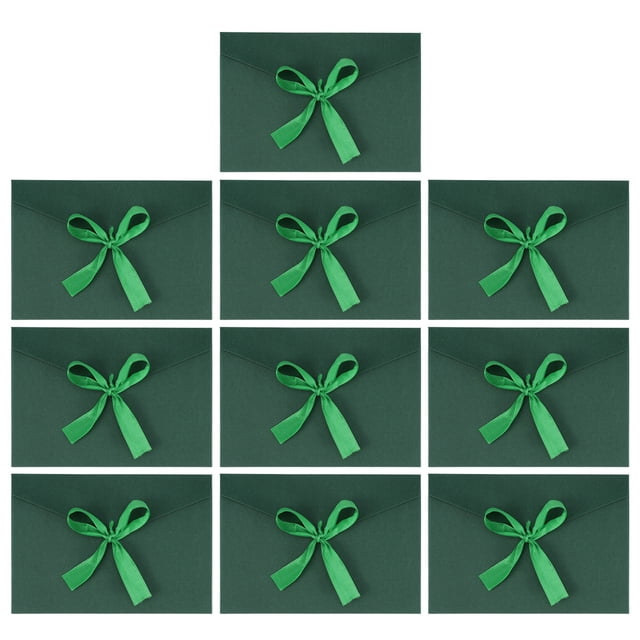 EeaseMX 10 sobres de invitación con lazo creativo retro de 17,5 x 12,5 cm para bodas, cumpleaños y fiestas (verde oscuro)