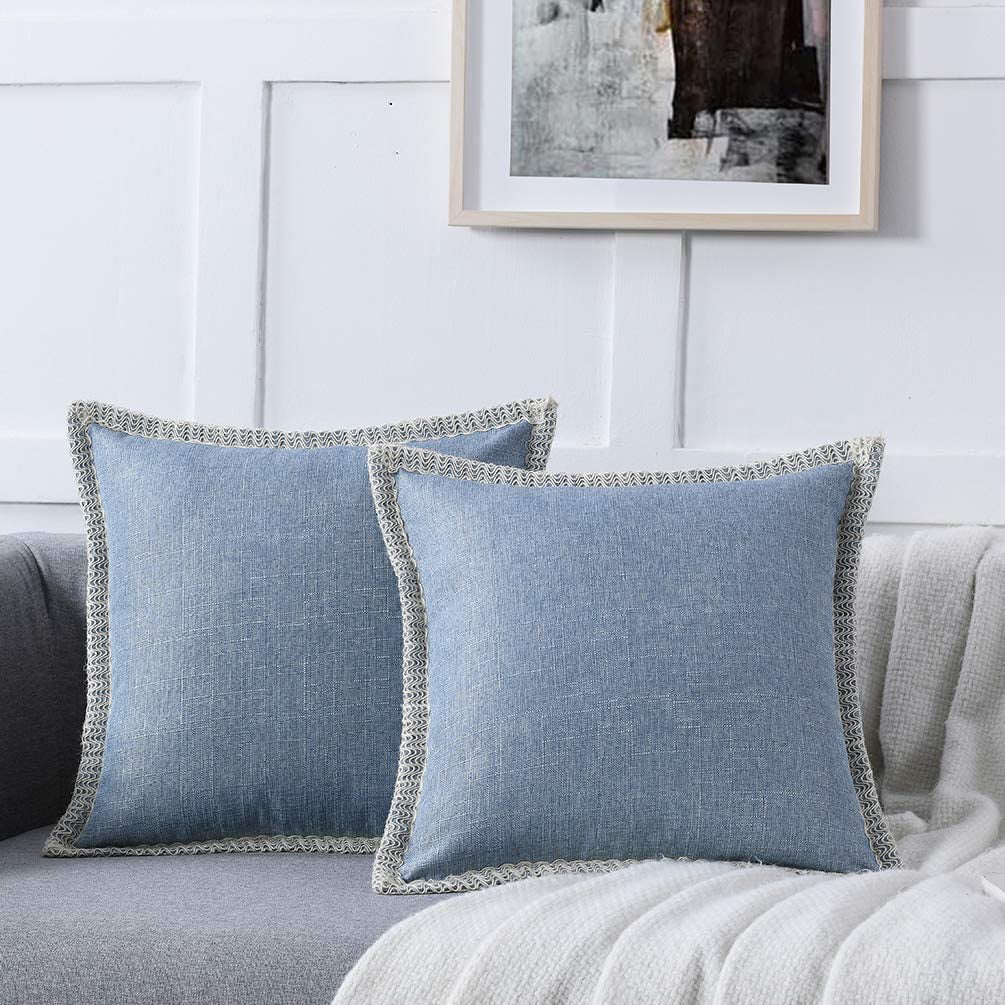 Set of 2 Decorative Throw Pillow Covers Cases - Burlap Linen Cushion Covers  for Sofa Couch Bed Home Decoration, 18 x 18 (Light Blue/ KJ013, 2 Pieces,  18' x18') - Walmart.com