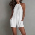 thumbnail image 4 of Utoimkio Women's Casual Halter Romper,Loose Fit Sleeveless Playsuit with Side Pockets, 4 of 9