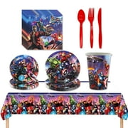81 PCS Avengers Birthday Decoration, Hero Themed Party Tableware,Avengers Birthday Party Supplies with Table Cover, Plates, Napkins and More