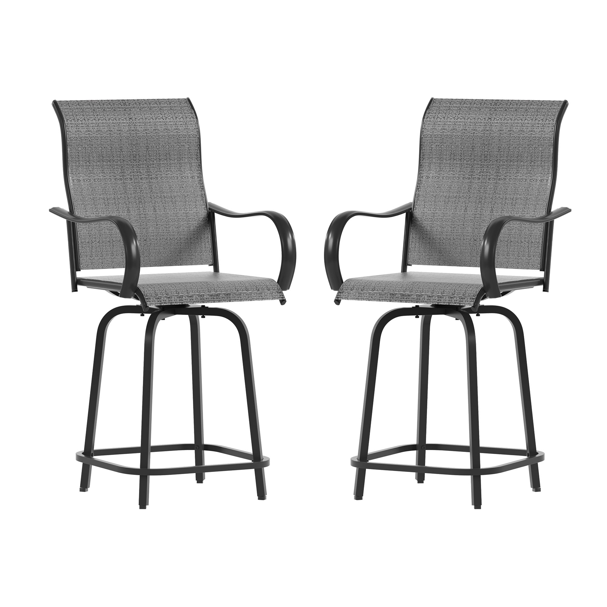 ELPOSUN Swivel High Back Outdoor Bar Stools - Set of 2, Dark Gray