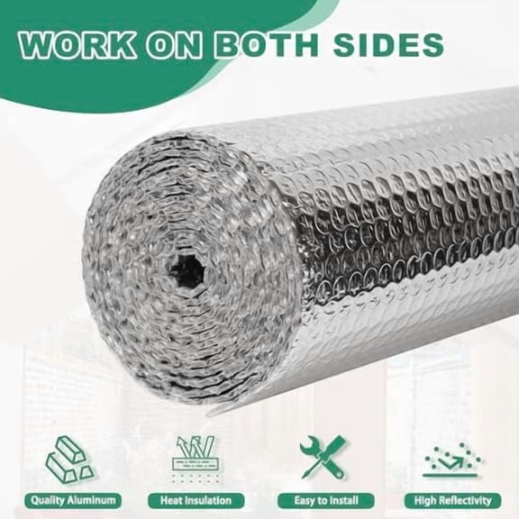 Reflective Bubble Insulation Sheet, Double Side Aluminum Foil Bubble Shield, Aluminum Foil Thermal Insulation Radiant Barrier for Windows, RV, Roof, Garage Door (23.6IN X 10FT)