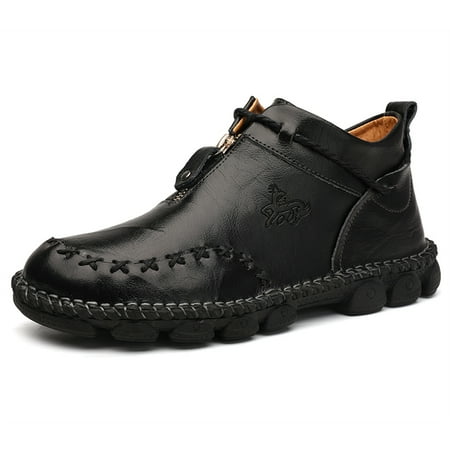 

Men‘s Ankle Boots Handmade Stitching Outdoor Durable Non-Slip Zipper Walking Shoes