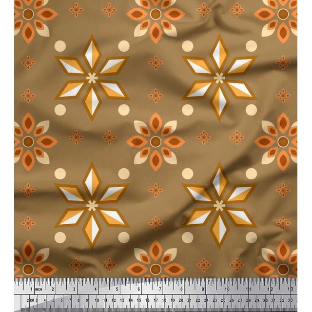 Soimoi Silk Fabric Dot & Floral Decorative Printed Fabric 1 Yard 42 Inch Wide