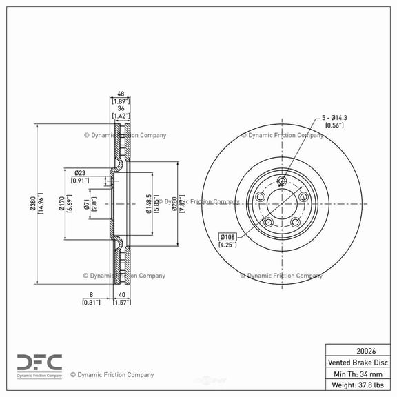 Dynamic 600-20026 DFC Brake Rotor Fits select: 2011-2012 JAGUAR XJL, 2010 JAGUAR XF PREMIUM