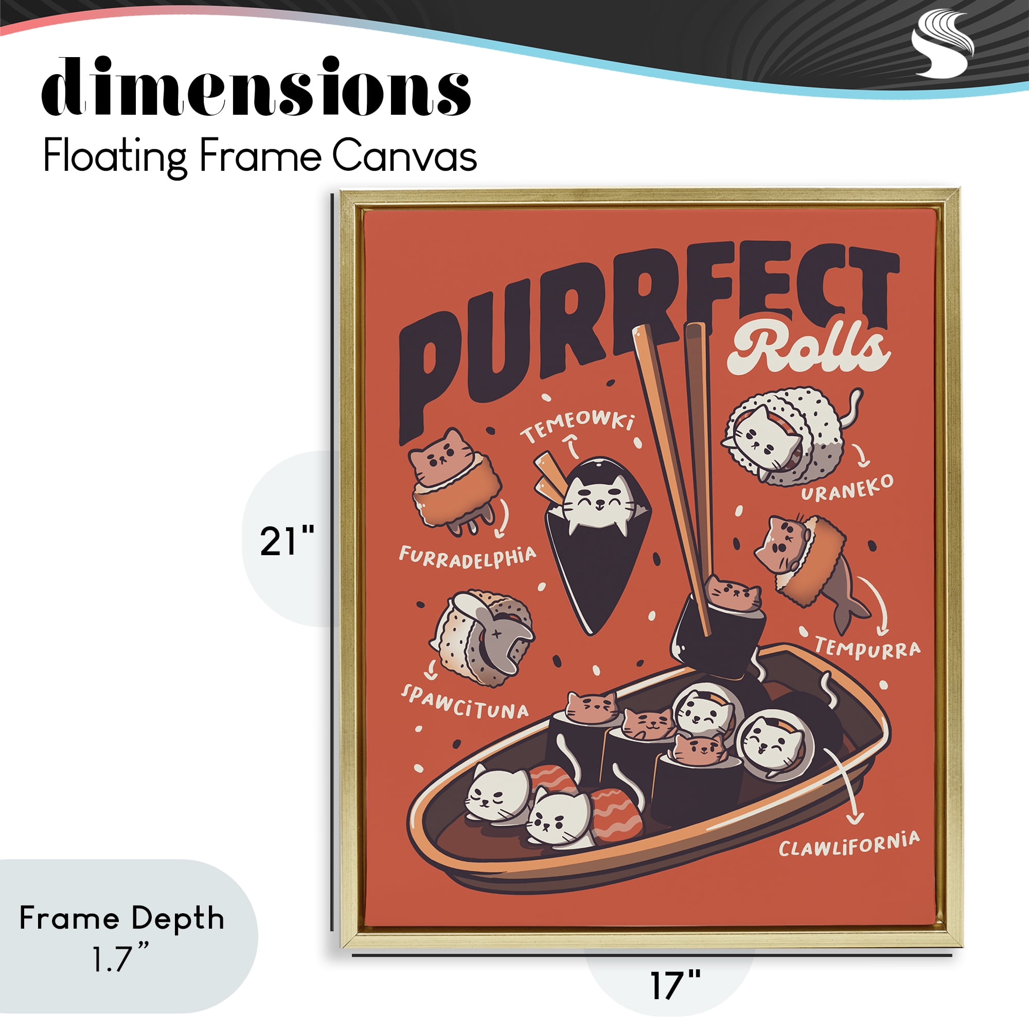 Stupell Industries Purrfect Rolls Sushi Cats Gold Framed Floater Canvas Wall Art, design by Tobe Fonseca