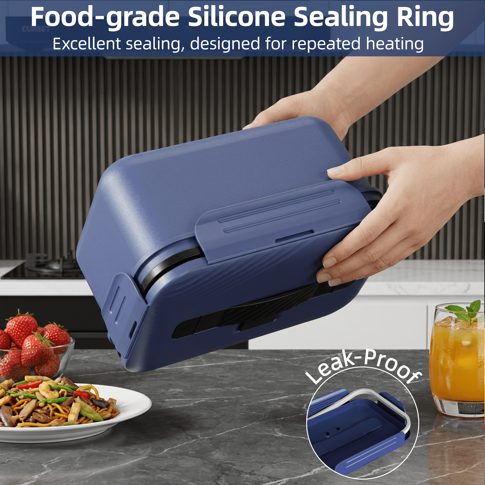 Cordless Electric Lunch Box for Adults, 8000mAh Rechargeable Auto Heated Lunch Box, 1.8L Portable Self-Heating Food Warmer for Office & Outdoor Use，70W Lonchera Eléctrica Portátil for Christmas White