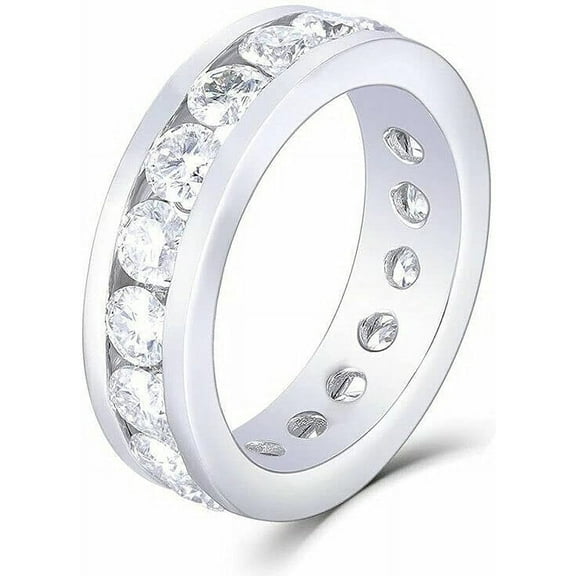 ICFL 3mm Round Cut Moissanite Eternity Band Moissanite Womens Band Ring 14k White Gold Plated Ring Size 8