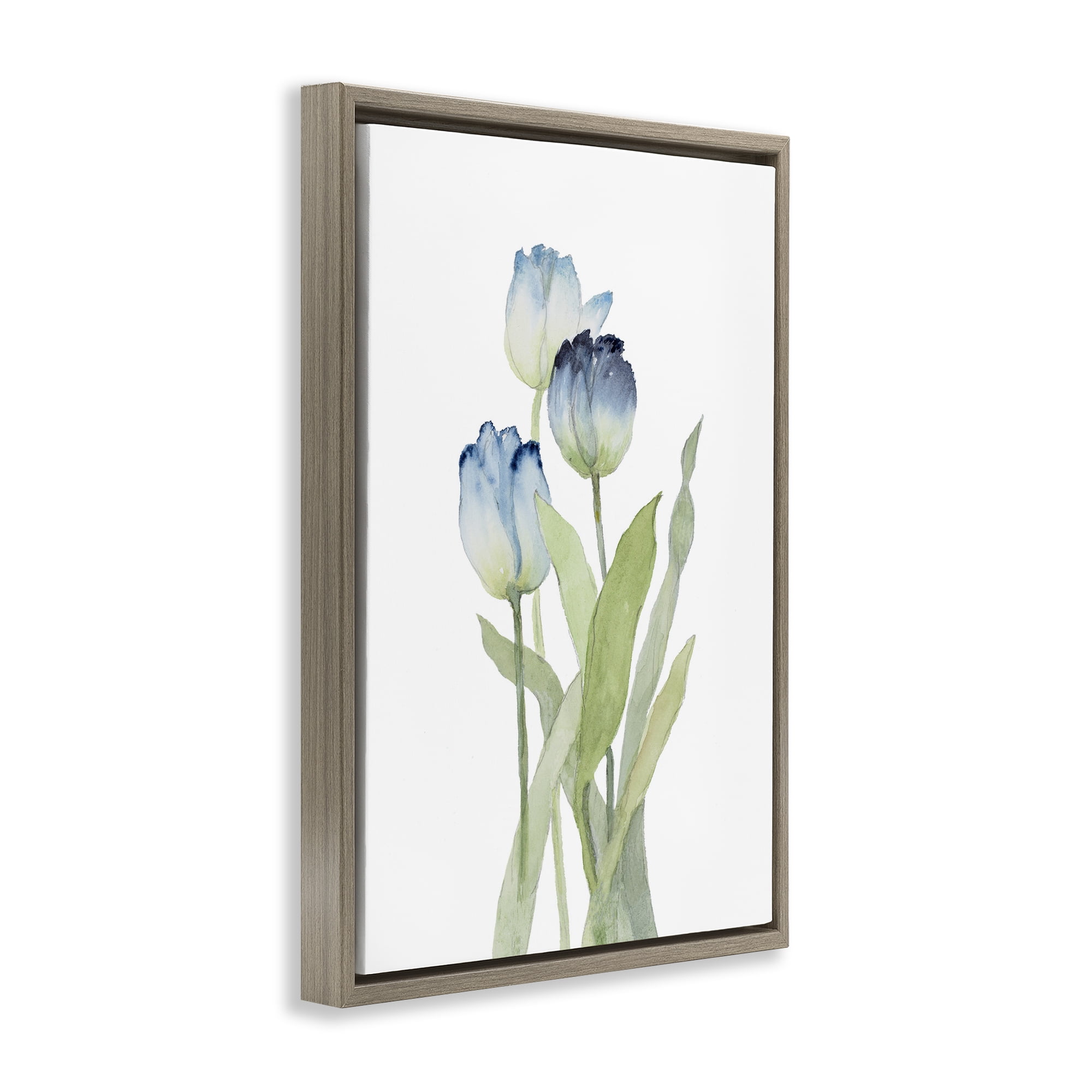Stupell Industries Blue Garden Tulips Botanical & Floral Painting Brown Floater Framed Art Print Wall Art, 21 x 31