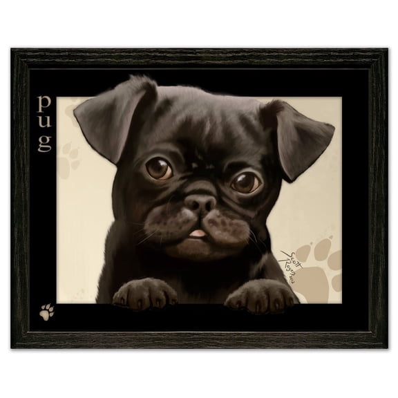 Pug Dog (black) by Scott Rogers Paws on the Picture Frame 13x10 Framed Art Print