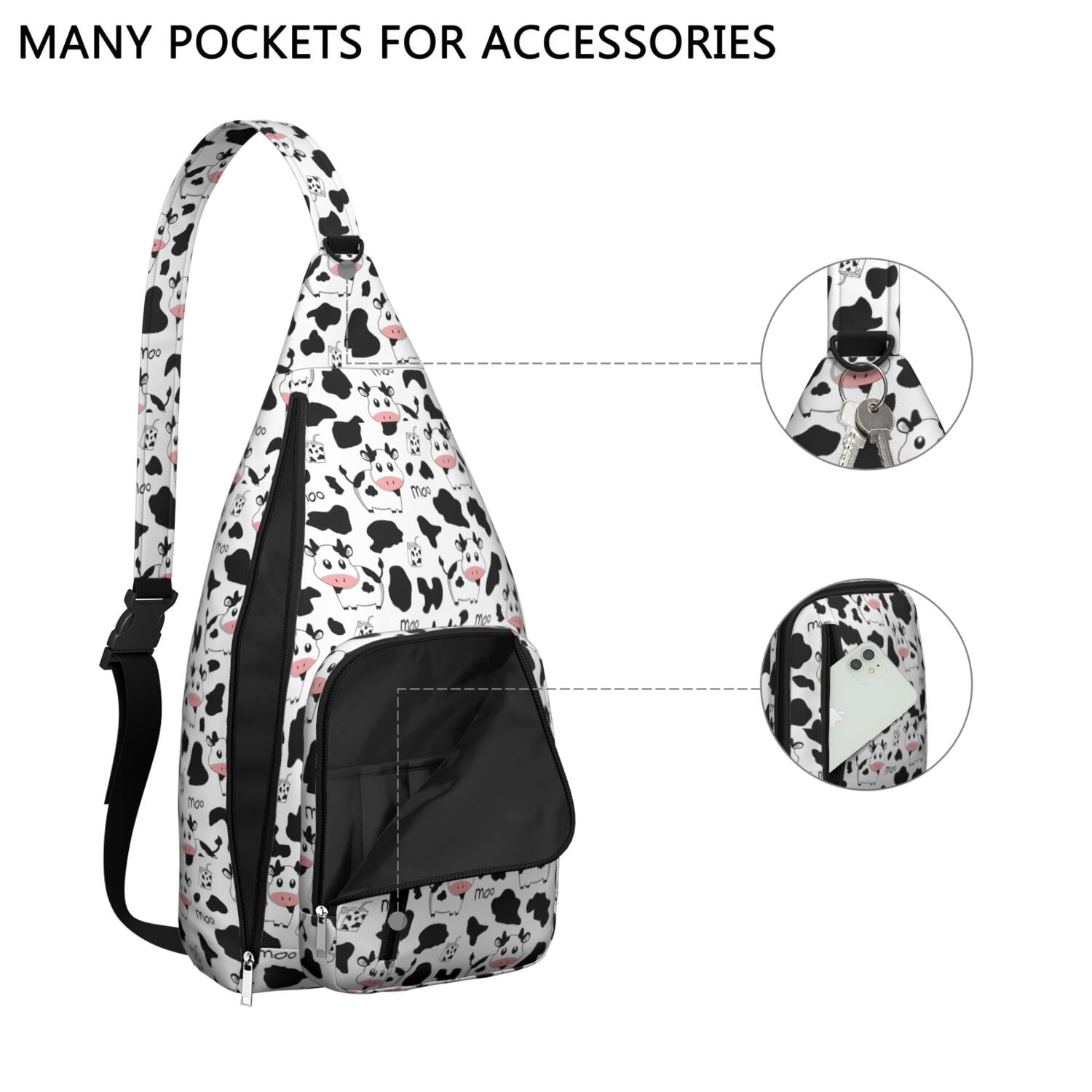 Rustic Cow Lovers Sling Backpack - Farmhouse Canvas Crossbody Bag with Bull & Cow Print, Funny Casual Daypack for Men/Women (Durable Shoulder Pack, Perfect Gift)