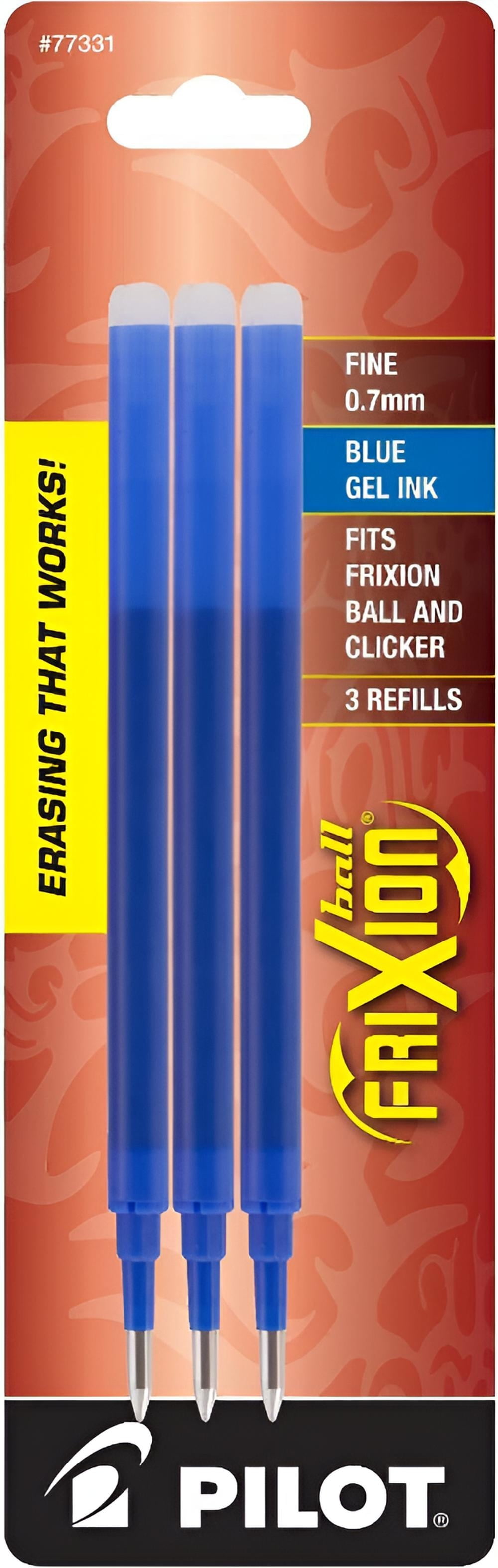 Pilot Frixion Clicker Retractable Erasable Blue Gel Ink Pens, 3 Pens with 2 Packs of Refills Original version