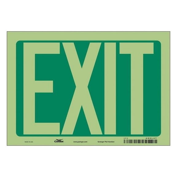 Condor Exit Sign, Vinyl, 10" W, 7" H, EXIT, Green, White 480L47