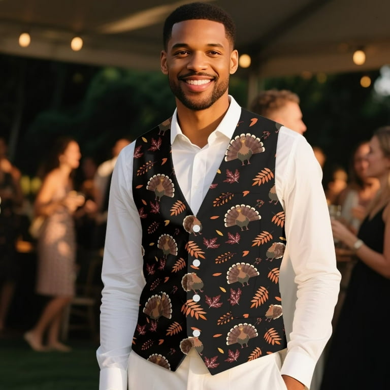Yuyamidu Thanksgiving Turkey Men's Suit Vest for Wedding Prom