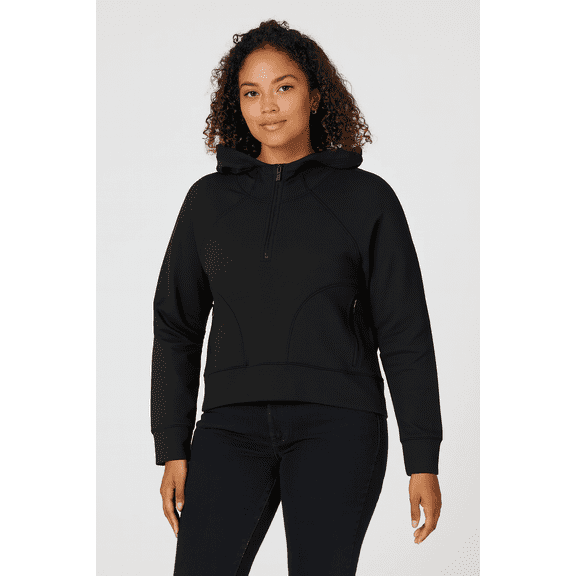 Women’s Black Half-Zip Hoodie Size Medium with Zipper Pockets Active Pullover