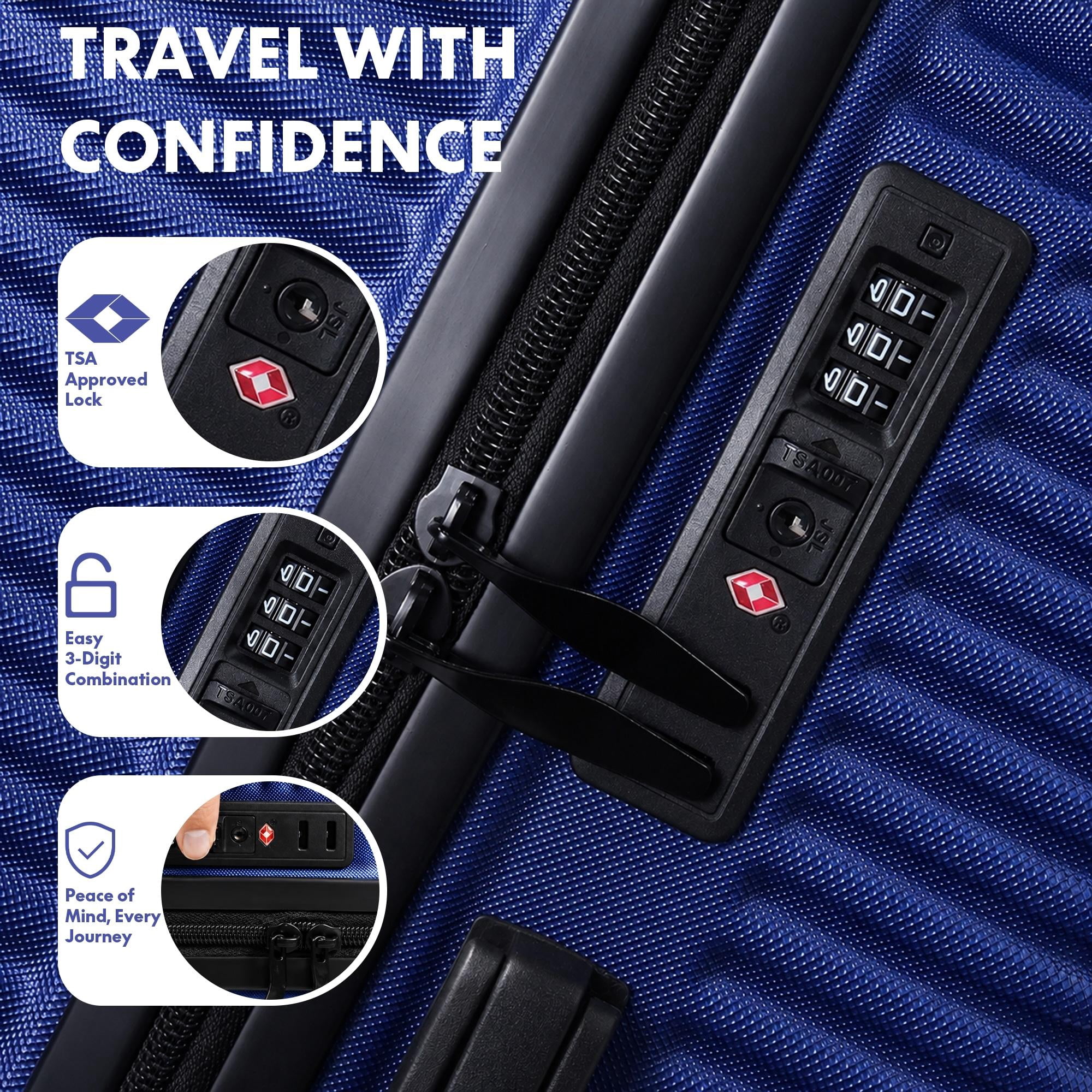 3-Piece ABS Hardshell Luggage Set, Lightweight Scratch-Resistant Suitcases with Silent Spinner Wheels & TSA Lock, Dark Blue