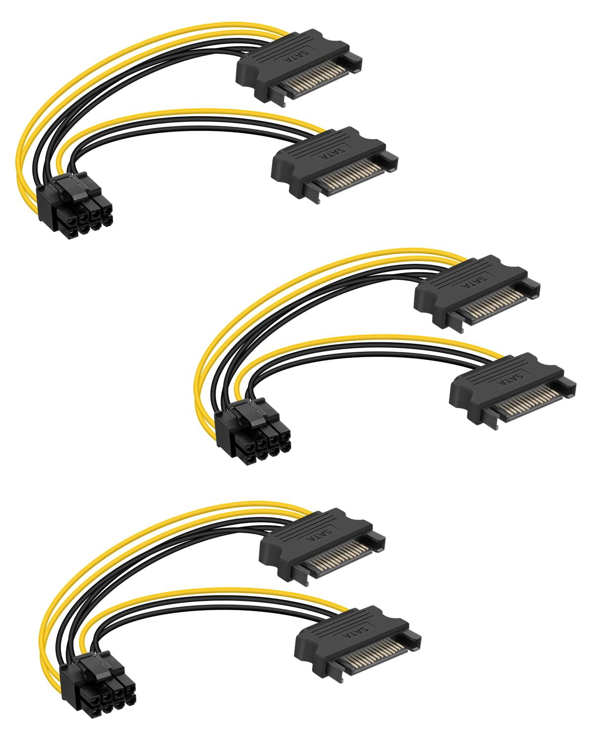 HRTGFD-Dual SATA 15Pin to 8-Pin(6+2 pin),Dual SATA to PCI-E Power Cable for Computers,Male to Male,1M,(3 Pack)