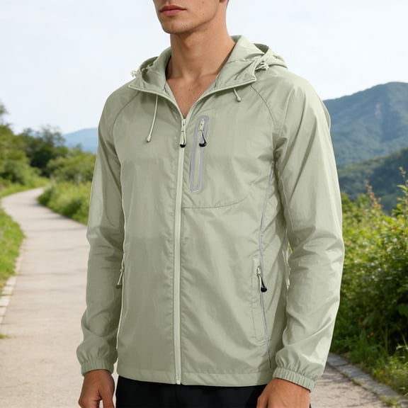 Yaoyar Men Casual Sports Long Sleeve Full Zip Jacket Men's Gym Workout Quick Dry Running Jacket Hiking Fishing Shirts