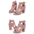thumbnail image 4 of Sexy Heels for Women Women's Heels Heeled Sandals Heels for Women Dressy Women's Sandals Summer Block Heels Buckle up Sandal Women Cut Out Peep Toe Zipper Block Heel High heel 3 Inch Pumps Pink 5.5, 4 of 5