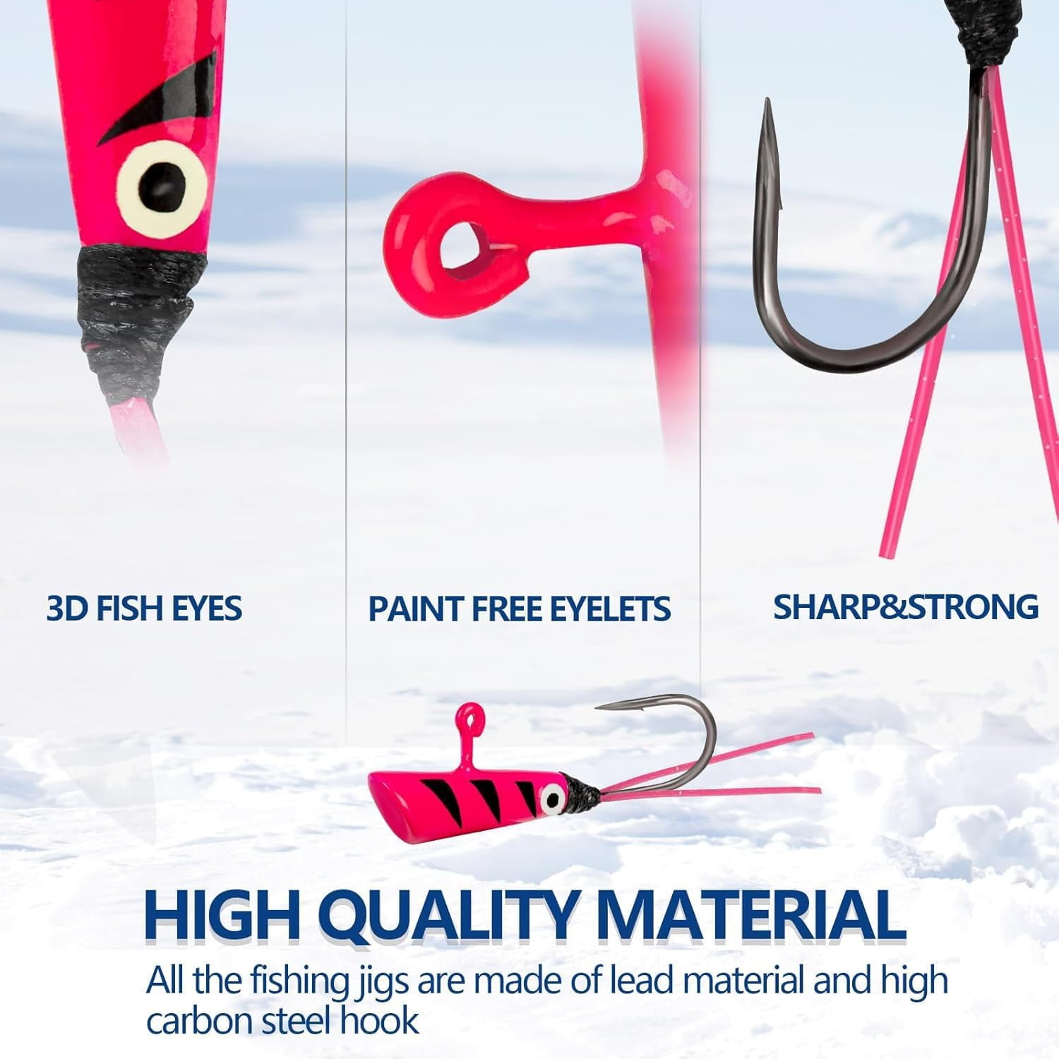 Ice Fishing Jigs, 20pcs Dancing Ice Fishing Jig Rubber Skirt Kit Winter Ice Fishing Lures Ice Fishing Lures and Jigs Walleye Ice Fishing Gear for Ice Jigging Panfish Crappie Panfish Pike, 4 Styles
