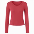 thumbnail image 4 of Towmus Scoop Neck Long Sleeve Shirts for Women Casual Round Neck Fitted T Shirts Solid Color Womens Tops Tee, 4 of 6